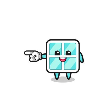 window cartoon with pointing left gesture , cute design