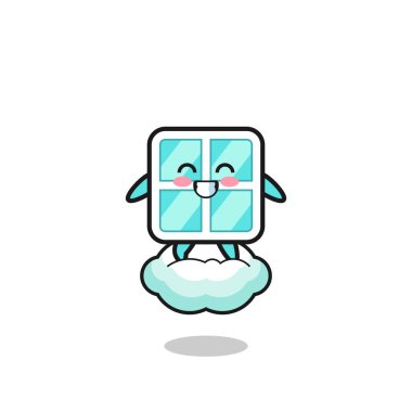 cute window illustration riding a floating cloud , cute design