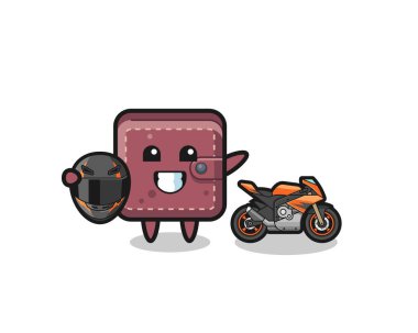 cute leather wallet cartoon as a motorcycle racer , cute design