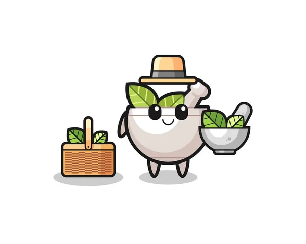 Herbal Bowl Herbalist Cute Cartoon Cute Design — Stockvektor