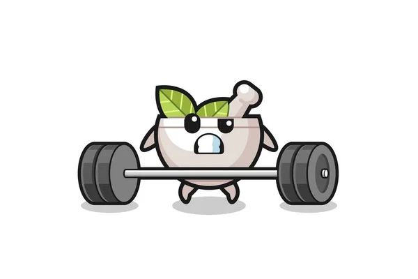 Cartoon Herbal Bowl Lifting Barbell Cute Design — Stock Vector