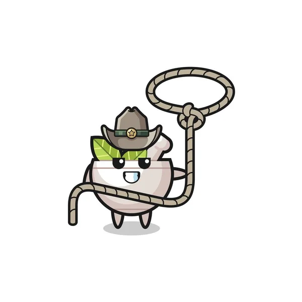 Herbal Bowl Cowboy Lasso Rope Cute Design — Vetor de Stock