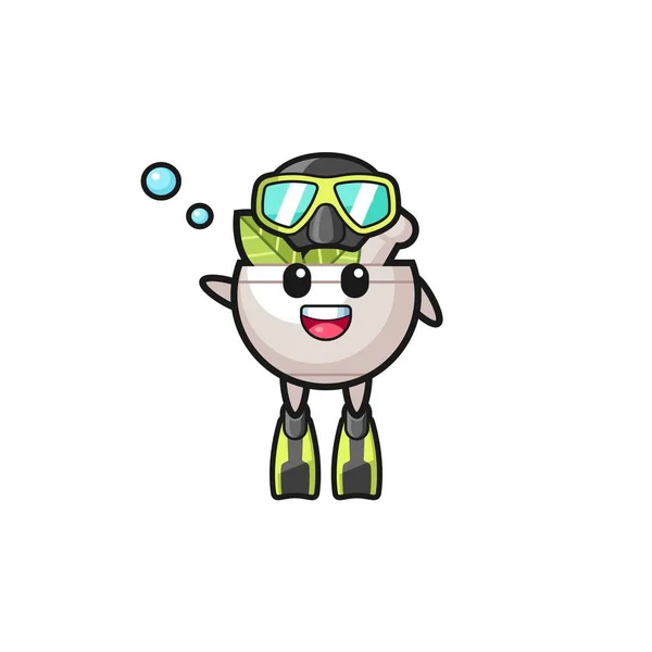 Herbal Bowl Diver Cartoon Character Cute Design — Stock Vector