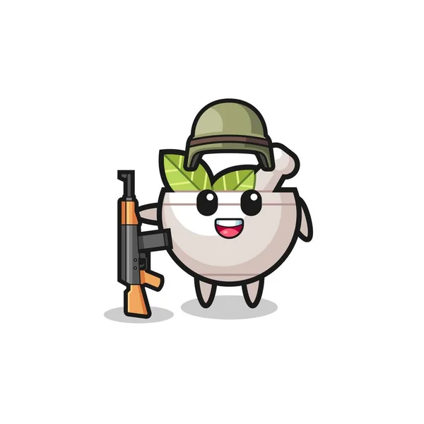 Cute Herbal Bowl Mascot Soldier Cute Design — Vettoriale Stock