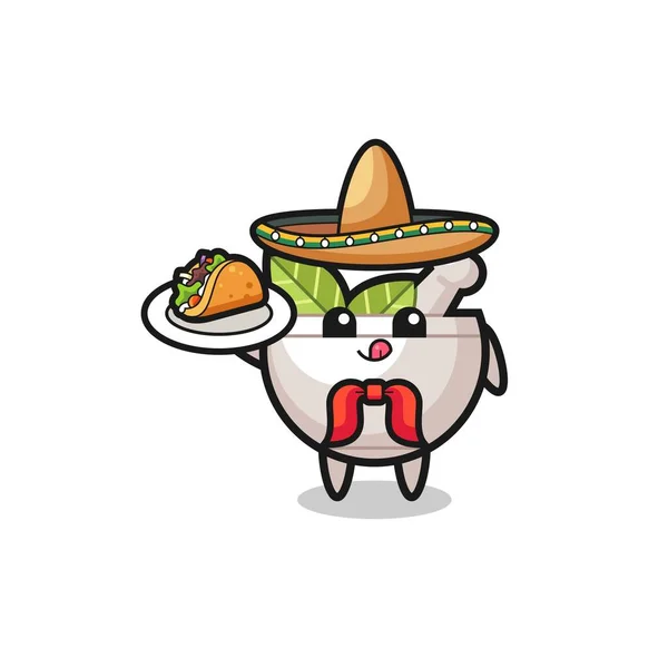 Örtskål Mexikansk Kock Maskot Håller Taco Söt Design — Stock vektor