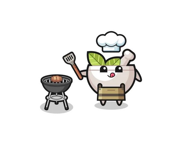 Herbal Bowl Barbeque Chef Grill Cute Design — Stockvektor