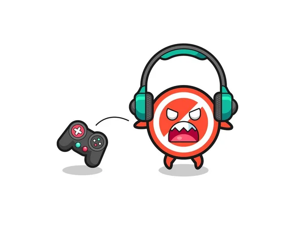 Stop Sign Gamer Mascot Angry Cute Design — Stockvector