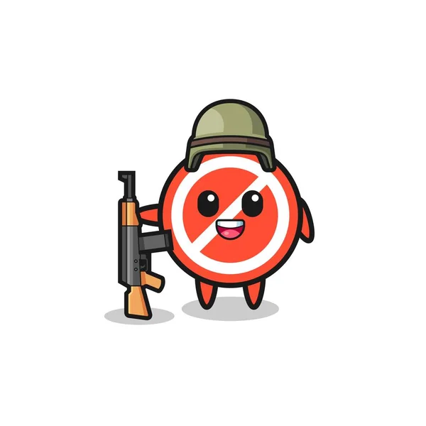 Cute Stop Sign Mascot Soldier Cute Design — Stockvektor