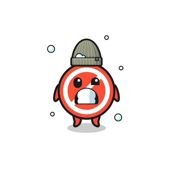 Cute Cartoon Stop Sign Shivering Expression Cute Design — стоковый вектор