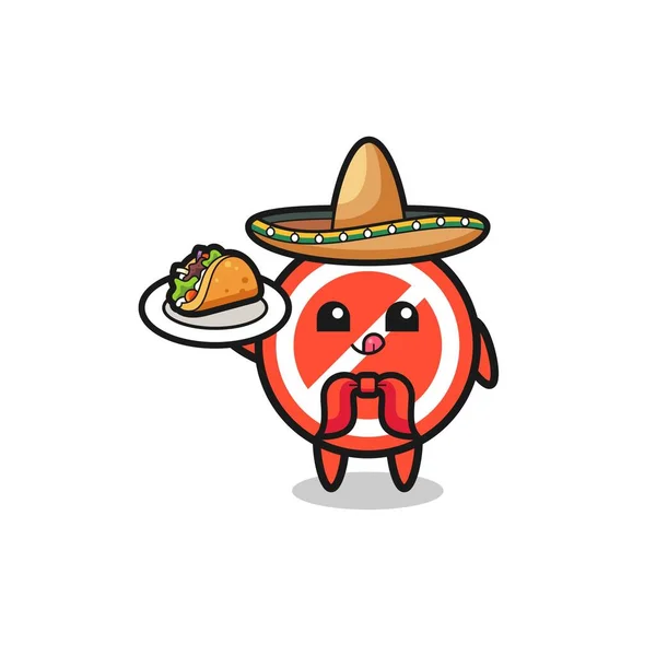 Stop Sign Mexican Chef Mascot Holding Taco Cute Design — Wektor stockowy