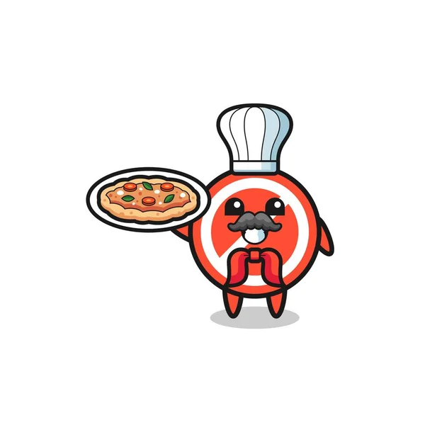 Stop Sign Character Italian Chef Mascot Cute Design — Stock Vector
