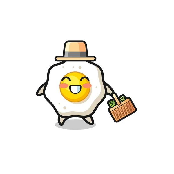 Fried Egg Herbalist Character Searching Herbal Cute Design — Stockový vektor