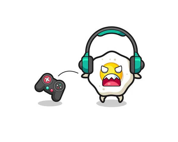 Fried Egg Gamer Mascot Angry Cute Design —  Vetores de Stock