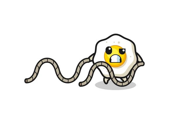 Illustration Fried Egg Doing Battle Rope Workout Cute Design — Vector de stock