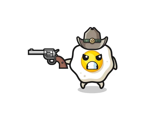 Fried Egg Cowboy Shooting Gun Cute Design — Vetor de Stock