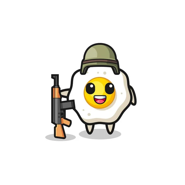 Cute Fried Egg Mascot Soldier Cute Design — Vetor de Stock