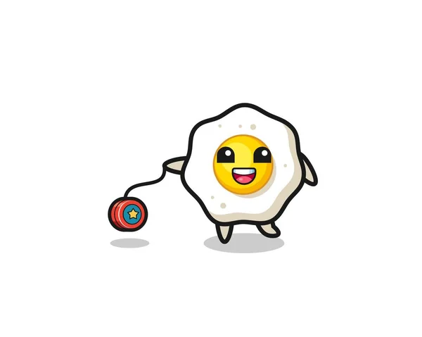 Cartoon Cute Fried Egg Playing Yoyo Cute Design — 图库矢量图片
