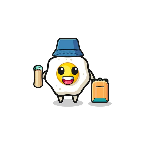 Personaje Mascota Huevo Frito Como Excursionista Lindo Diseño — Vector de stock