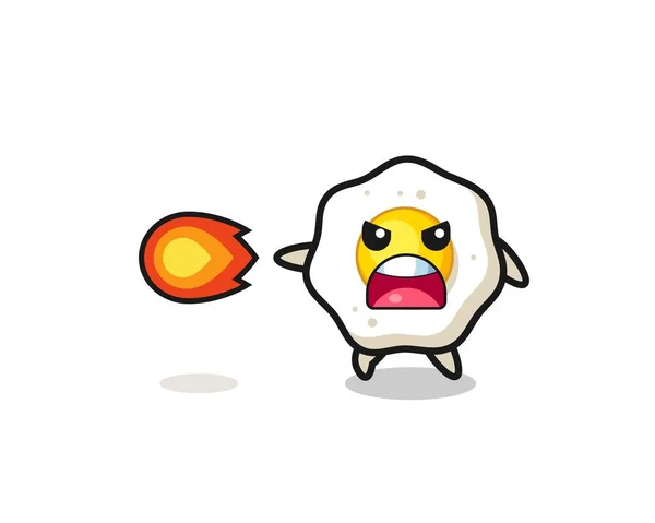 Cute Fried Egg Mascot Shooting Fire Power Cute Design — стоковый вектор