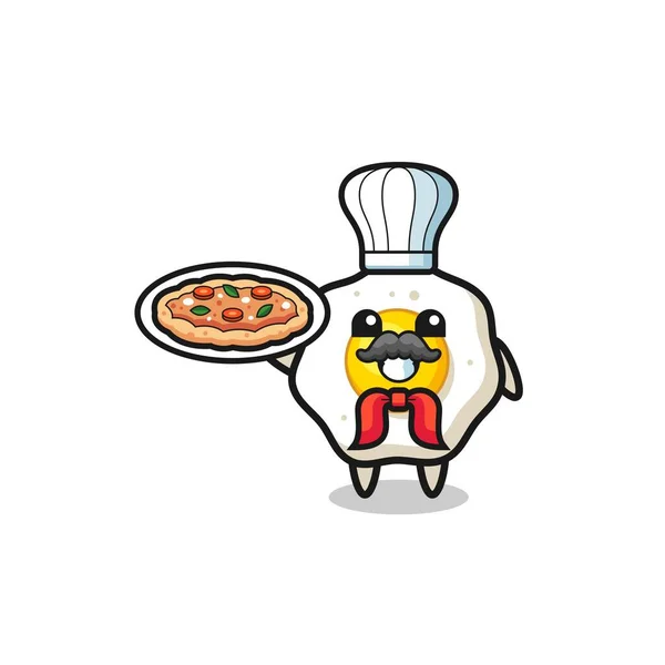 Fried Egg Character Italian Chef Mascot Cute Design — Stock Vector
