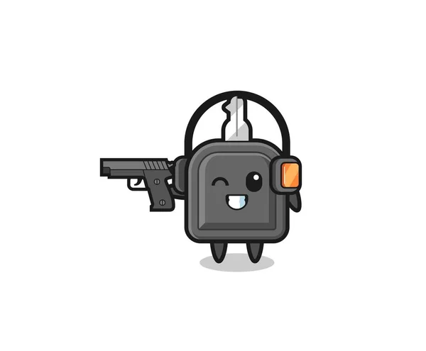 Illustration Car Key Cartoon Doing Shooting Range Cute Design — Wektor stockowy