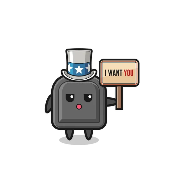 Car Key Cartoon Uncle Sam Holding Banner Want You Cute — 스톡 벡터