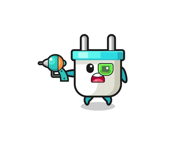 Cute Electric Plug Holding Future Gun Cute Design — Vector de stock