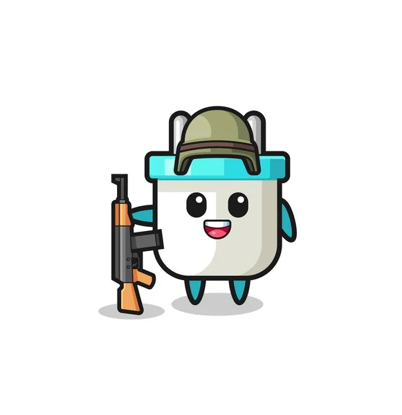 Cute Electric Plug Mascot Soldier Cute Design — 스톡 벡터
