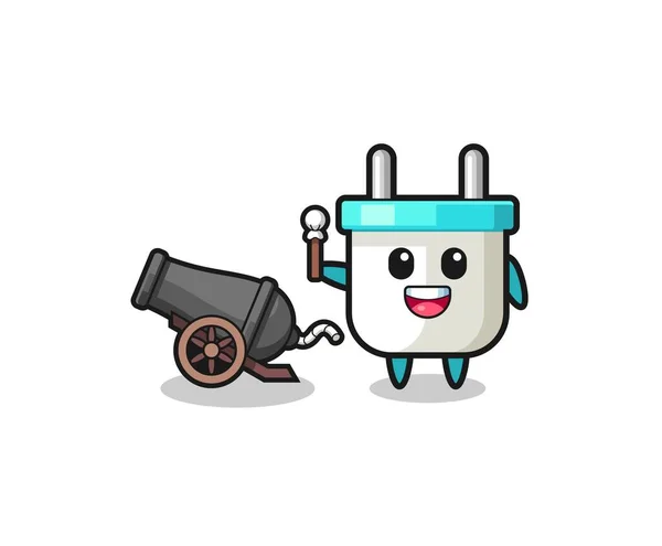 Cute Electric Plug Shoot Using Cannon Cute Design — стоковый вектор