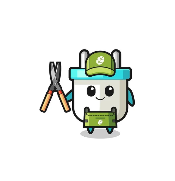Cute Electric Plug Gardener Mascot Cute Design —  Vetores de Stock