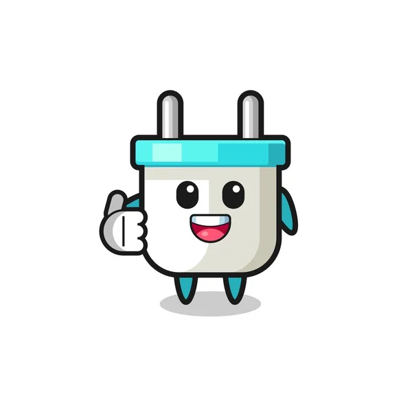 Electric Plug Mascot Doing Thumbs Gesture Cute Design — Stock Vector