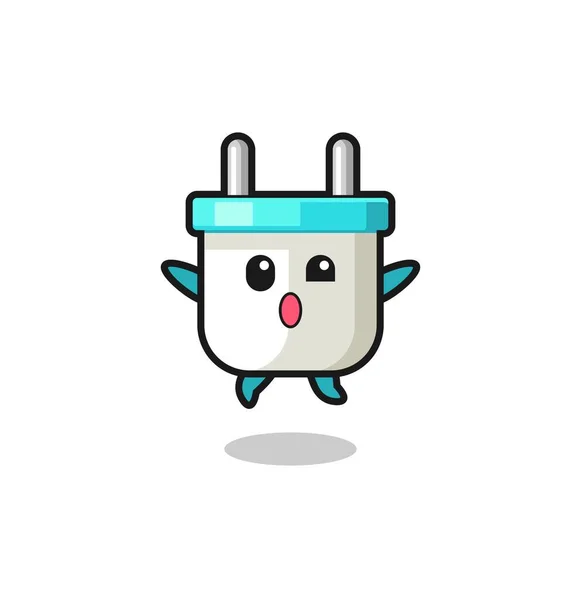 Electric Plug Character Jumping Gesture Cute Design — Stok Vektör