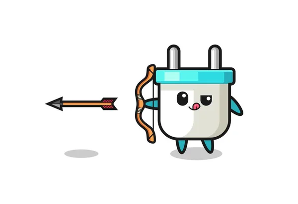 Illustration Electric Plug Character Doing Archery Cute Design — Stockvector