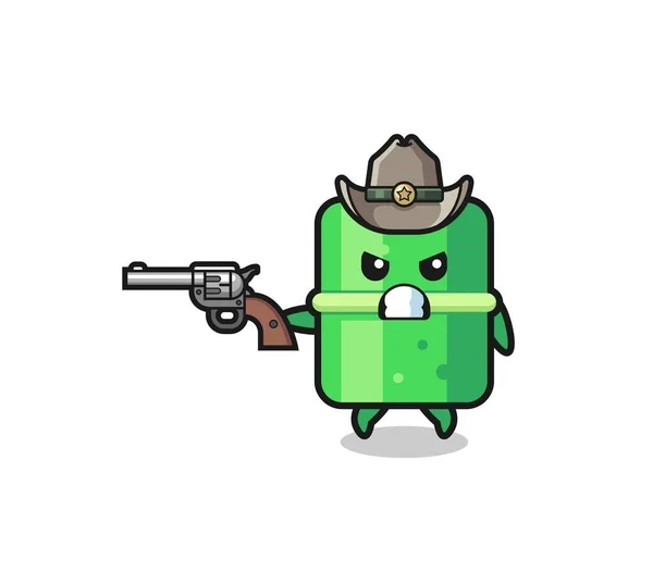 Bamboo Cowboy Shooting Gun Cute Design — Vector de stock