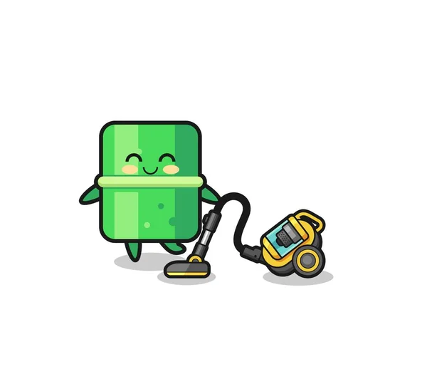Cute Bamboo Holding Vacuum Cleaner Illustration Cute Design — Wektor stockowy