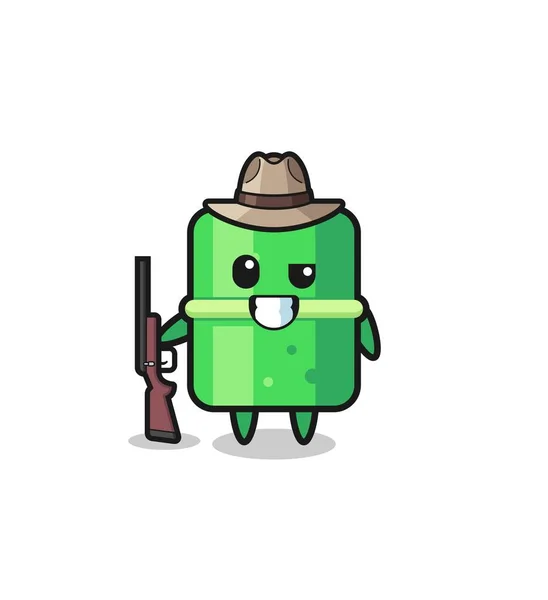 Bamboo Hunter Mascot Holding Gun Cute Design — Stok Vektör