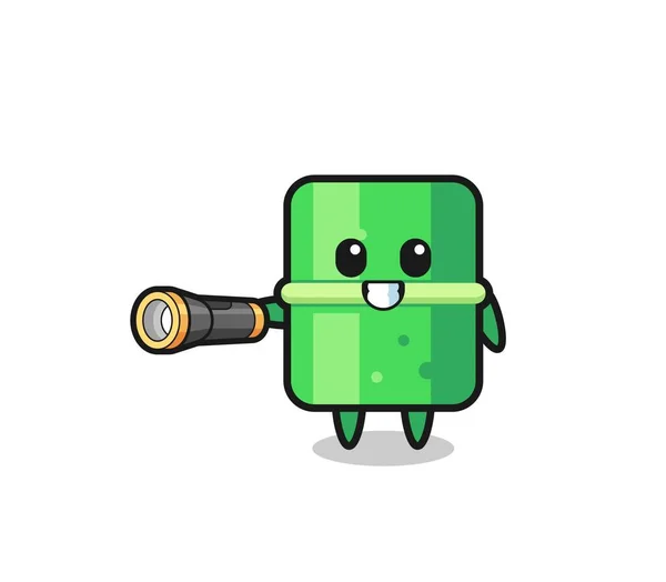 Bamboo Mascot Holding Flashlight Cute Design — Wektor stockowy