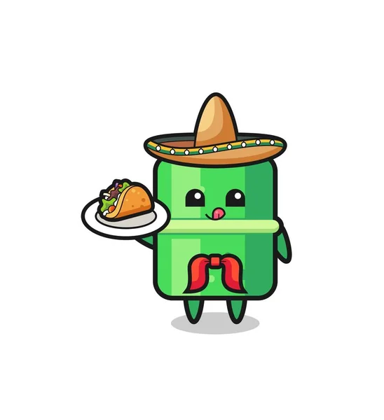 Bamboo Mexican Chef Mascot Holding Taco Cute Design — Stock vektor