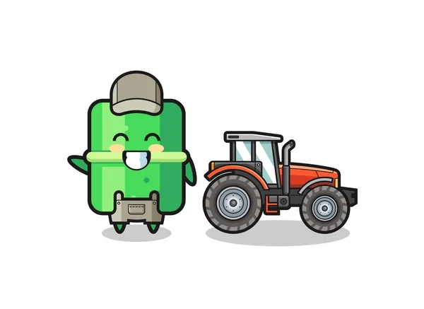 Bamboo Farmer Mascot Standing Tractor Cute Design — Stockvektor