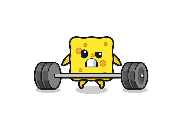 Cartoon Sponge Lifting Barbell Cute Design — Stockvector