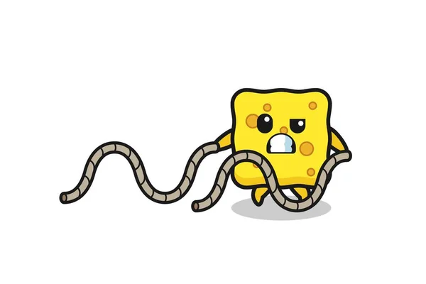 Illustration Sponge Doing Battle Rope Workout Cute Design — 图库矢量图片