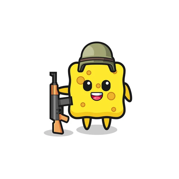 Cute Sponge Mascot Soldier Cute Design — Stock vektor