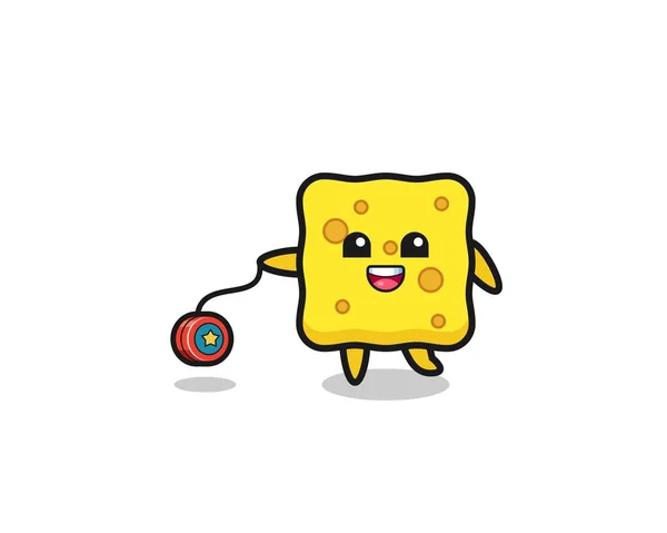 Cartoon Cute Sponge Playing Yoyo Cute Design — Stock Vector
