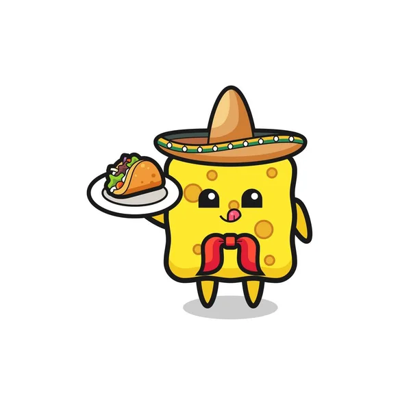 Esponja Mexicana Chef Mascota Celebración Taco Lindo Diseño — Vector de stock