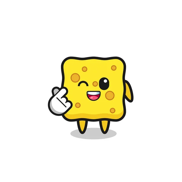 Sponge Character Doing Korean Finger Heart Cute Design — Vetor de Stock