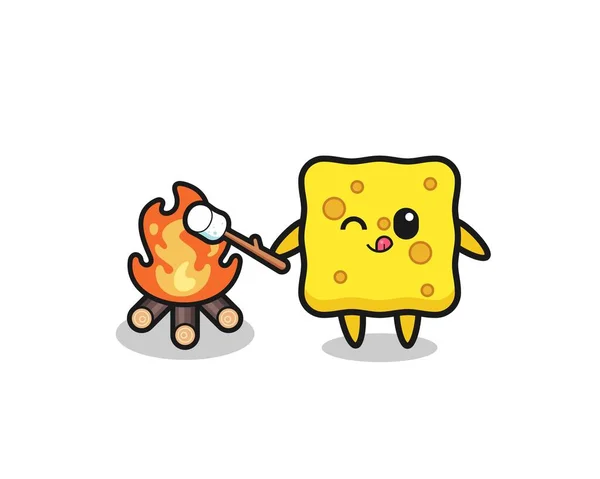Sponge Character Burning Marshmallow Cute Design — Archivo Imágenes Vectoriales