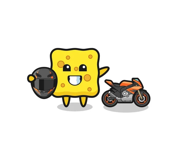 Cute Sponge Cartoon Motorcycle Racer Cute Design — Stock Vector