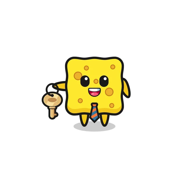 Cute Sponge Real Estate Agent Mascot Cute Design — Stock Vector