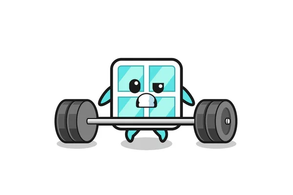 Cartoon Window Lifting Barbell Cute Design — Wektor stockowy