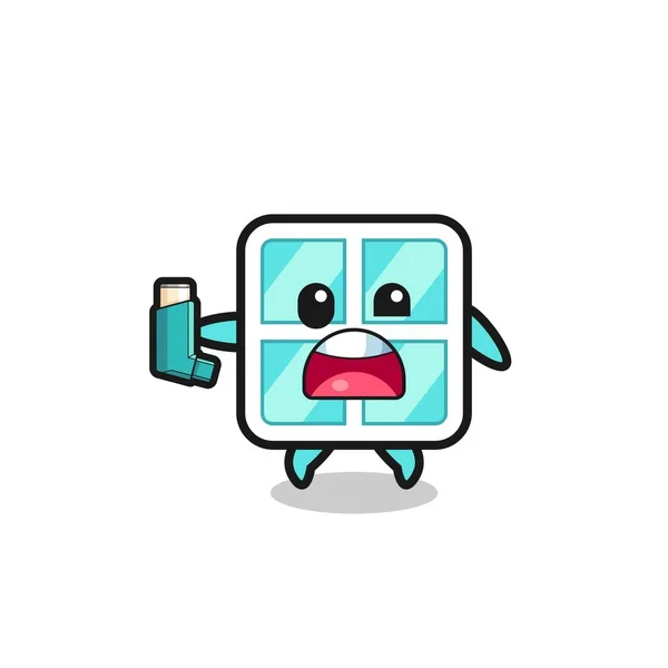 Window Mascot Having Asthma While Holding Inhaler Cute Design — 스톡 벡터